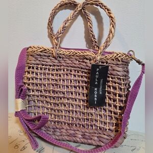 Paula Rossi International Purple Woven Wicker Handbag Crossbody